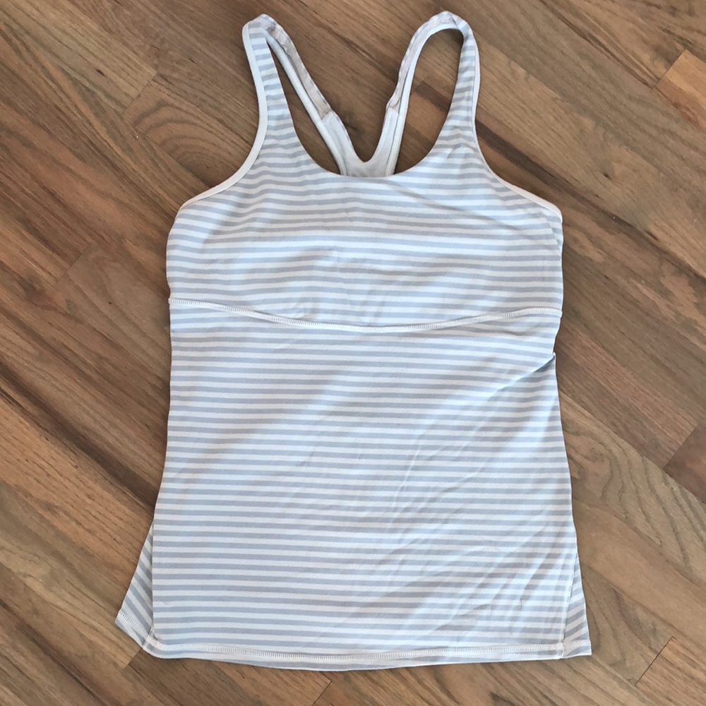 Lululemon Athletica grey striped tank with bra